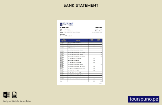 listo para imprimir plantilla de Excel de extracto bancario de Djibouti Exim